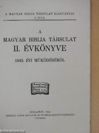 A Magyar Biblia Társulat II. Évkönyve