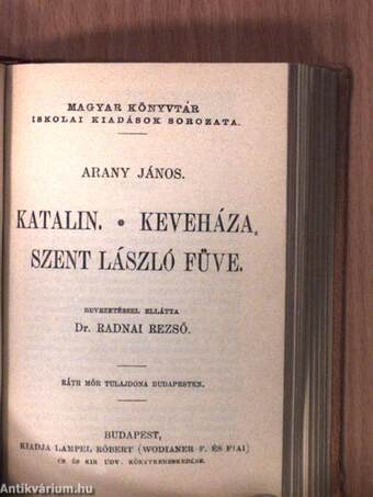 Arany János válogatott balladái/Szemelvények Arany János kisebb költeményeiből/Katalin/Keveháza/Szent László füve/Az első lopás/Jóka ördöge/Szemelvények Arany János Toldi szerelme czímű eposzából