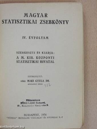 Magyar statisztikai zsebkönyv 1936.