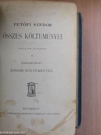 Petőfi Sándor összes költeményei III-IV. (töredék)