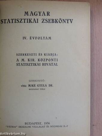 Magyar statisztikai zsebkönyv 1936.