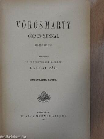 Vörösmarty összes munkái VIII. (töredék)