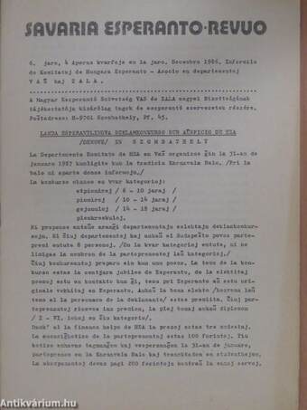 Savaria Esperanto-Revuo Decembro 1986.