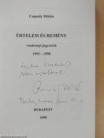 Értelem és remény (dedikált példány)