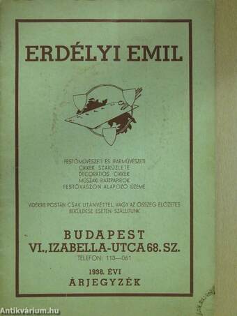Erdélyi Emil 1938. évi árjegyzék