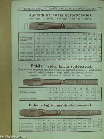 Erdélyi Emil 1938. évi árjegyzék