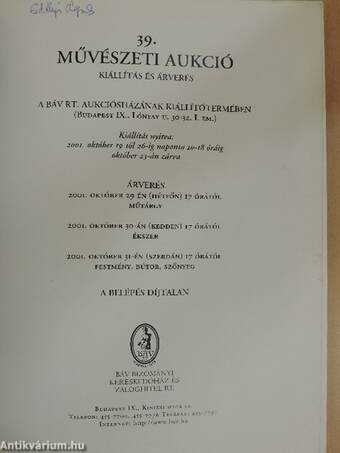 BÁV Rt. 39. művészeti aukció 2001. október