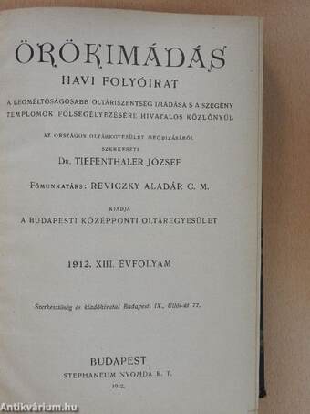 Örökimádás 1912. január-december/1913. (nem teljes évfolyam)