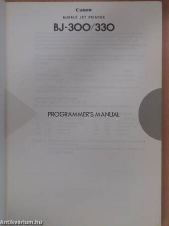 Canon Bubble Jet Printer BJ-300/330 - Programmer's Manual