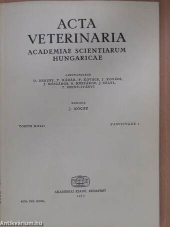 Acta Veterinaria Tomus XXIII, Fasciculus 1.