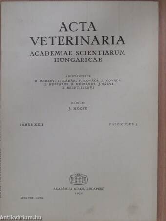 Acta Veterinaria Tomus XXII, Fasciculus 3.