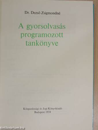 A gyorsolvasás programozott tankönyve