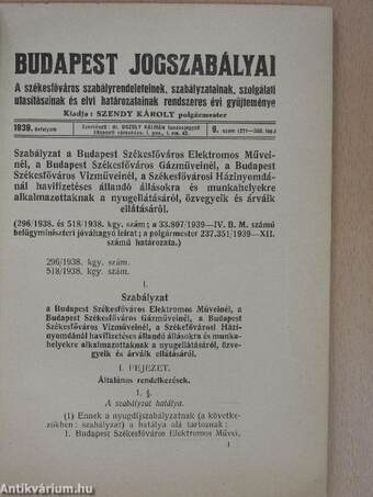 Budapest jogszabályai 1939/9.