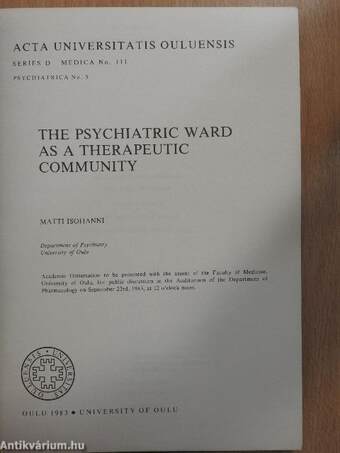 The Psychiatric Ward as a Therapeutic Community