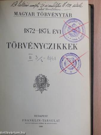 1872-1874. évi törvényczikkek