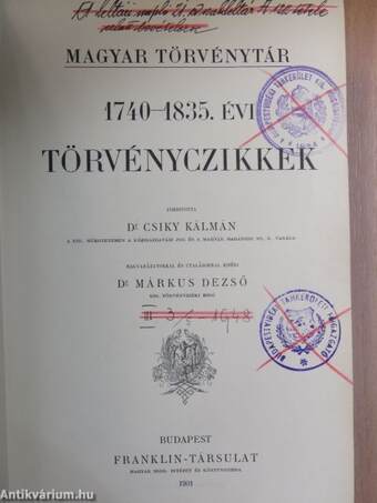 1740-1835. évi törvényczikkek