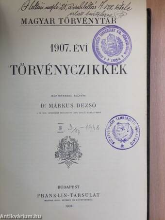 1907. évi törvényczikkek