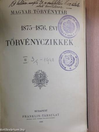 1875-1876. évi törvényczikkek