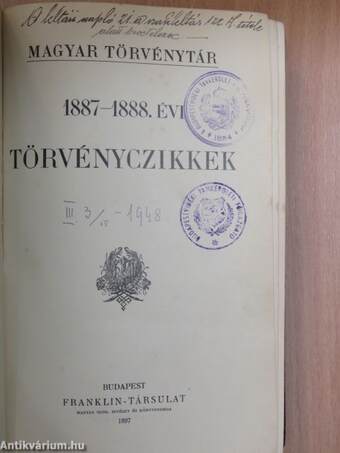 1887-1888. évi törvényczikkek