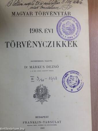 1908. évi törvényczikkek