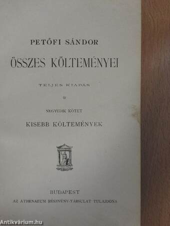 Petőfi Sándor összes költeményei IV. (töredék)