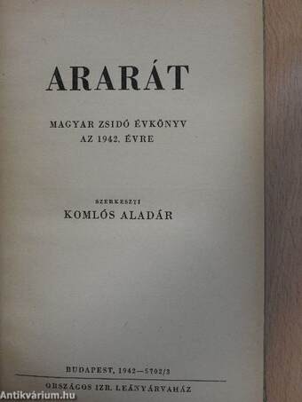 Ararát - Magyar zsidó évkönyv az 1942. évre