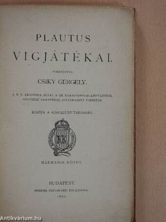 Plautus vigjátékai III. (töredék)