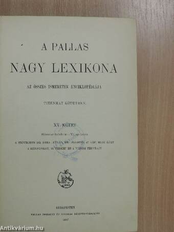 A Pallas Nagy Lexikona XV. (töredék)
