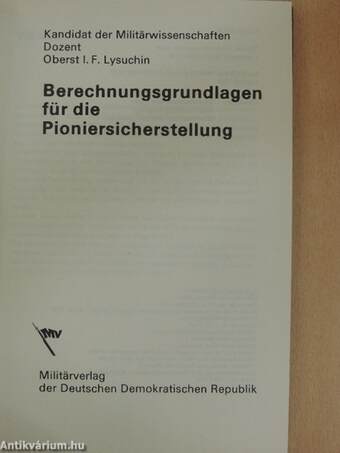 Berechnungsgrundlagen für die Pioniersicherstellung