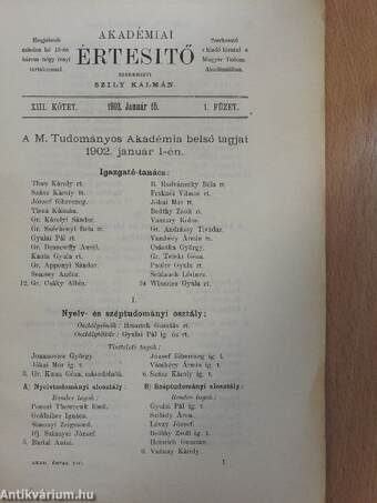 Akadémiai Értesítő 1902. január-december