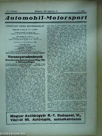 Automobil-Motorsport 1929. augusztus 15.