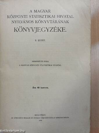 A Magyar Központi Statisztikai Hivatal nyilvános könyvtárának könyvjegyzéke II.