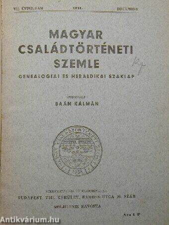 Magyar Családtörténeti Szemle 1941. december