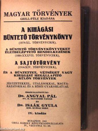 Büntető törvénykönyv I-II.