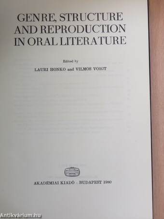 Genre, Structure and Reproduction in Oral Literature