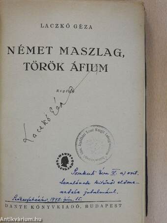 Német maszlag, török áfium (aláírt példány)