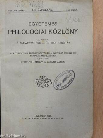 Egyetemes Philologiai Közlöny 1929. január-december