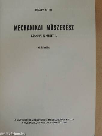 Mechanikai műszerész szakmai ismeret II.