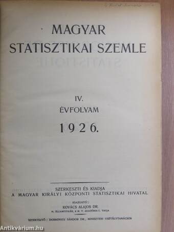 Magyar Statisztikai Szemle 1926. január-december