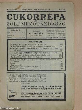 Cukorrépa és zöldmezőgazdaság 1936. szeptember 15.