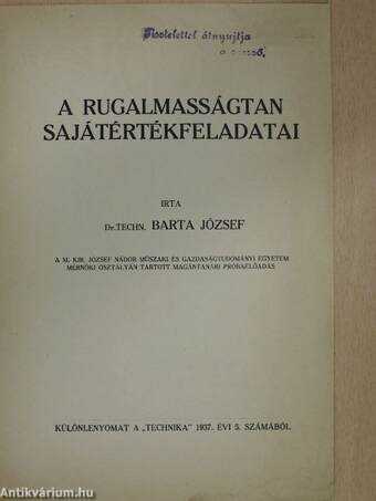 A rugalmasságtan sajátértékfeladatai