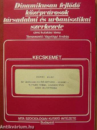 Egy dinamikusan fejlődő középváros - Kecskemét - települési terének, vonzáskörzetének néhány jellegzetessége