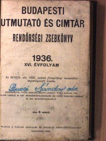 Budapesti utmutató és cimtár 1936.