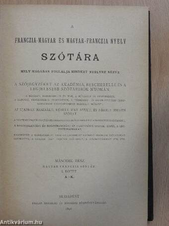 A franczia-magyar és magyar-franczia nyelv szótára II/1-2.