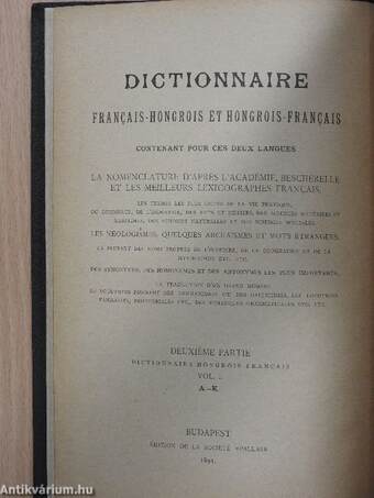 A franczia-magyar és magyar-franczia nyelv szótára II/1-2.