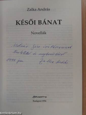 Késői bánat (dedikált példány)