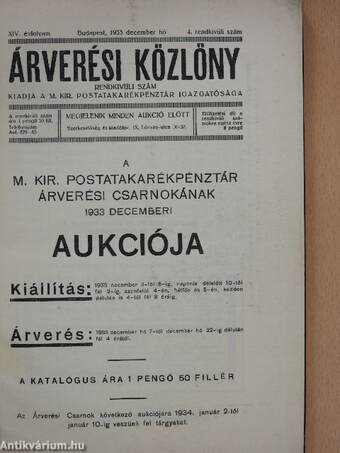 Árverési Közlöny 1933. december