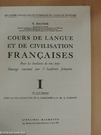 Cours de Langue et de Civilisation Francaises I.