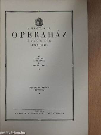 A Magy. Kir. Operaház évkönyve 1927-1928