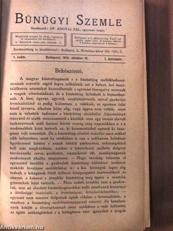 Bűnügyi Szemle 1912. (nem teljes évfolyam)/Büntető Jog Tára 1912-1913. (nem teljes évfolyam)